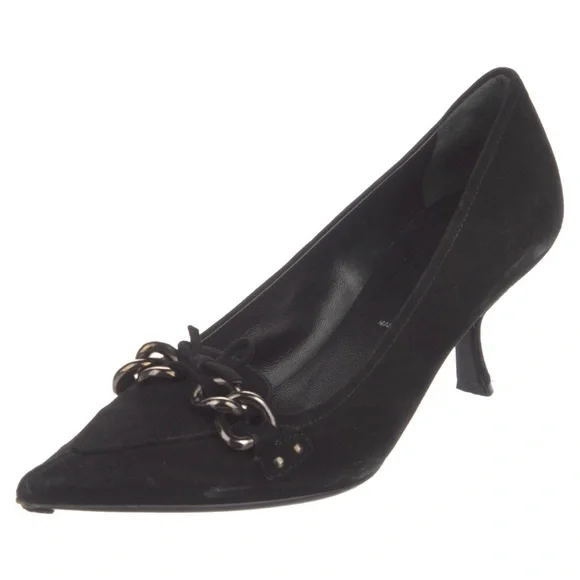 Prada Black Suede Pointed Toe Dress Shoes size 9 Prada Black Suede Pointed Toe Kitten Heel Pumps Size 9/39.5  main image 4